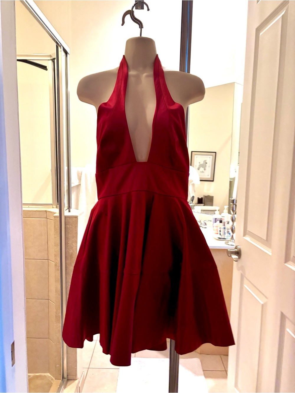 Guess by Marciano Burgundy Plunge Halter Mini Dress